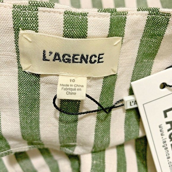 L'Agence Alex Paperbag Shorts Size 10 Olive Green Ivory Stripe Linen Blend - Picture 6 of 7